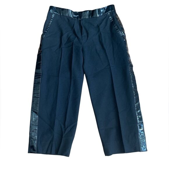 MARC JACOBS Black Capri Crop Pant Womens Patent Leather Detail Wool $228 - Picture 1 of 12